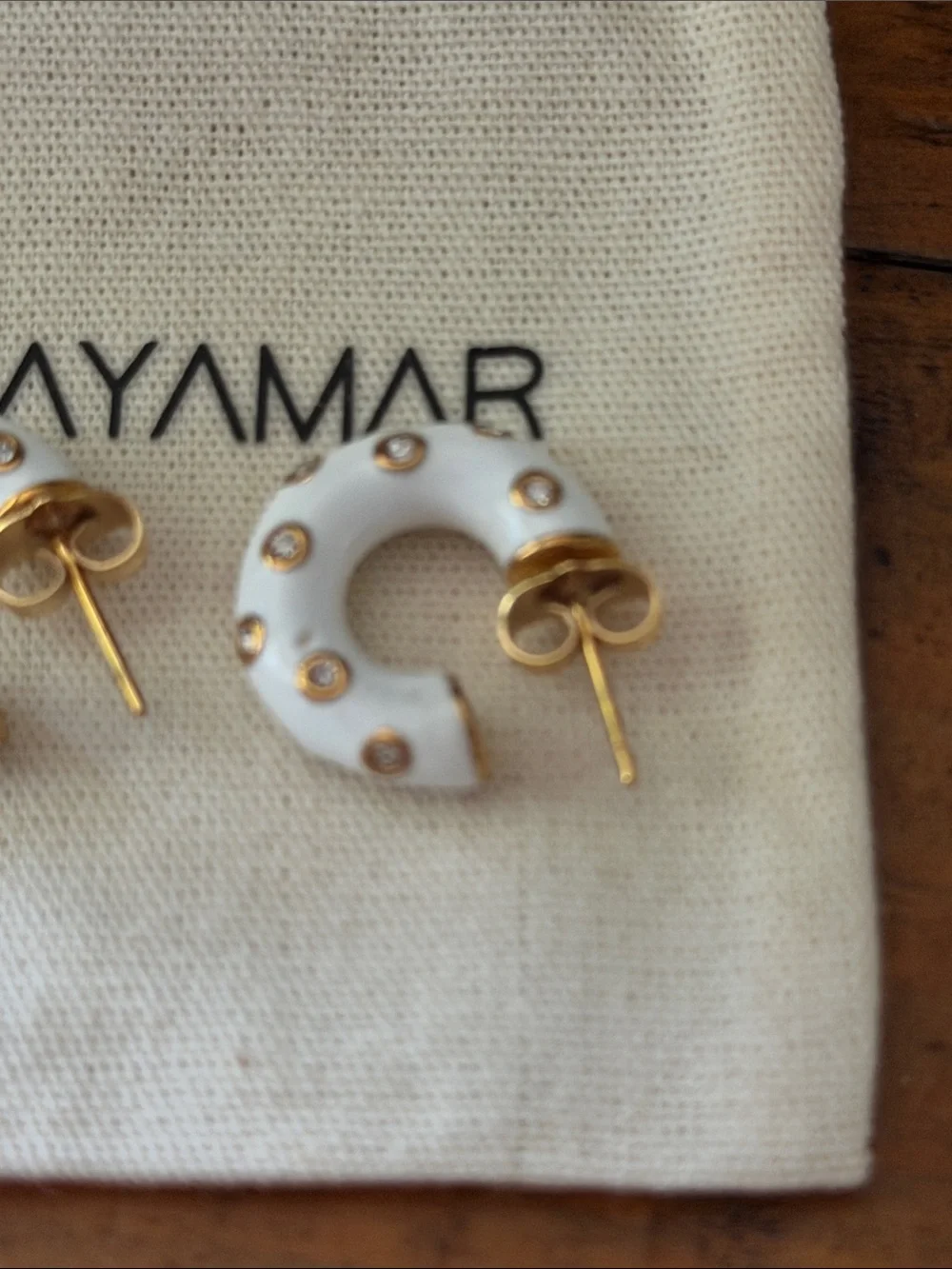 Mayamar White Enamel Hoop Earrings with Gold Accents